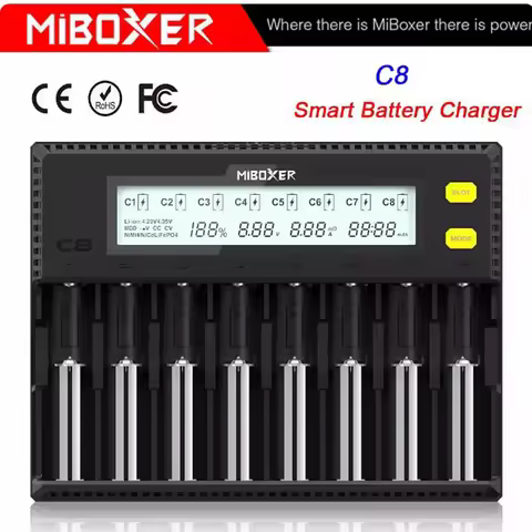 MiBOXER C8 18650 Battery Charger LCD Display 1.5A for Li-ion LiFePO4 Ni-MH Ni-Cd AA 21700 20700 2665