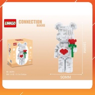 Lego bearbrick 19cm With Rose, 3D bearbrick Assembly Model, Puzzle Toy (Product With Box As Shown)