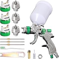 Tongze Professional HVLP Gravity Feed Air Spray Gun, 1.4mm 1.7mm 2.0mm Nozzles, 600cc Plastic Cup with Gauge for Auto Paint, Primer, Clear/Top Coat &amp; Touch-Up (Green)