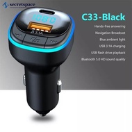 SECRETSPACE Bluetooth 5.0 Car Charger Fast Charging USB Type C Car Phone Charger FM Transmitter Handsfree MP3 Music Player C33 C6T7