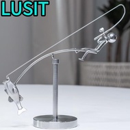 LUSIT Kinetic Fishing Sculpture, Gift Handmade The Fisherman Balancing Sculpture, Creative Metal Des