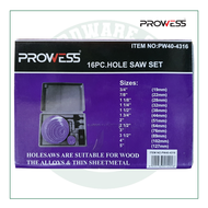 PROWESS 16pcs Hole Saw Set - Sharpened Teeth Carbon Steel - Wood/Drywall/Plastic Cutting