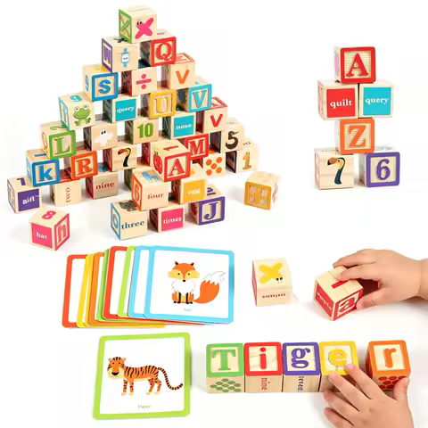 ABC Wooden Building Blocks Alphabet & Number Stacking Puzzle Blocks Montessori Educational Learning