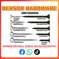 [1KG/BOX] WORKER Dry Wall Screw / Skru Ceiling / Skru Partition 天花板螺丝 (Black/Chrome) (Different Size