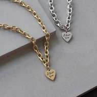 Xl295 New Style South Korea Dongdaemun Titanium Steel LOVE Heart Thick Chain Peach Heart I LOVE YOU Necklace Female Girl Necklace iu Cute Jewelry Wear Matching Gifts Jewelry