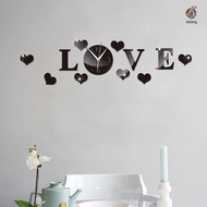 3D Wall Clock Mirror Sticker Mute Love Heart DIY Home Office Decoration