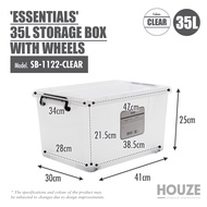[HOUZE] ESSENTIALS Storage Box With Wheels 5 Sizes 15L|35L|55L|75L|95L (Clear) - Stackable | Organiz
