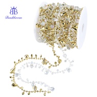 1roll 1 Roll Plastic Beaded Trim Wedding Decoration golden 1x1/4 inch(24x7.5mm) 5.47 Yards(5m)/roll