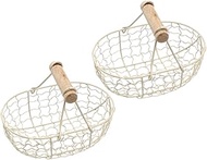 Abaodam 2pcs Bed Room Decor Decoration for Bedroom Fruit Basket Storage Basket Hamper Wire Mesh Basket Food Baskets Vintage Iron Wire Metallic Line Egg Basket Bread Basket Wooden White