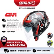 GIVI Scudo Graphic Helmet Motor With Visor Topi Keledar Keselamatan Helmet Open Face Original Kraken LCR Draco Superbike