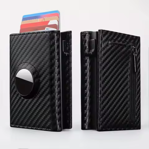 Men's Pop Up Wallet: Secure AirTag Holder, Premium Genuine Leather, RFID Blocking,9-14 Card Capacity