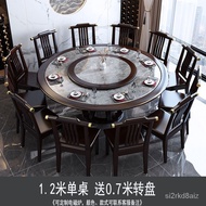 【TikTok】#Marble Dining-Table New Chinese Style Solid Wood round Table Turntable Household Dining Table and Chair Dining