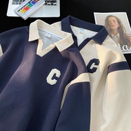 V-neck Polo Shirt Sweater Men 2022 Autumn New Waffle Long Sleeve Collar T Shirt Couple Models Korean