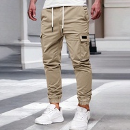 Men's Bear Graphic Drawstring Waist Flap Pocket Cuffed Cargo Pants, Casual, For Back To School