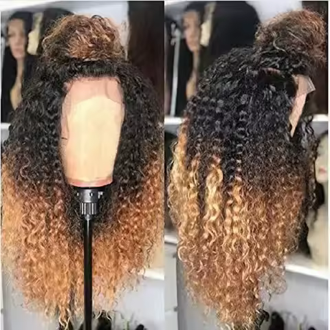 Ombre 1b27 Blonde Brazilian Curly Lace Front Human Hair Wigs Pre Plucked Remy Hair Brown Color Lace 