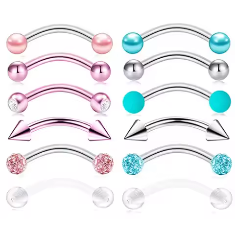6PCS Stainless Steel Crystal Eyebrow Piercing Set 16G CZ Curved Barbell Helix Daith Piercing Lot Ton