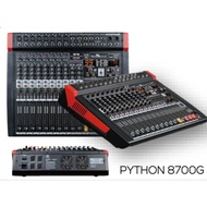 PYTHON 8700G 700Wx2 POWERED MIXER, 12 CH/8 MIC/2 STEREO INPUT. WITH USB/BT PLAYER. 1 YEAR WARRANTY