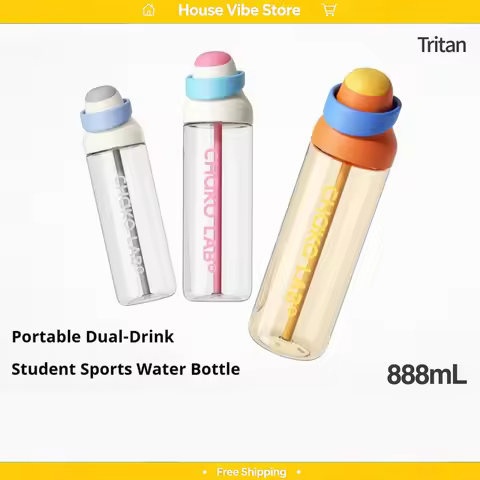 Chakolab Water Bottle 888ML Large Tritan Dual Drink Straw Portable Outdoor Camping Sports Office Car