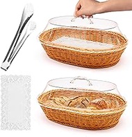 Trez Treamer Rattan Bread Baskets, 2 Pack, Oval Woven Baskets with Acrylic Lids, 15.75 x 11.81 inche