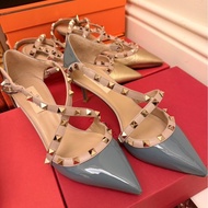 VALENTINO 交叉卯釘霧霾藍高跟鞋 🦋 尺寸37 尋找灰姑娘