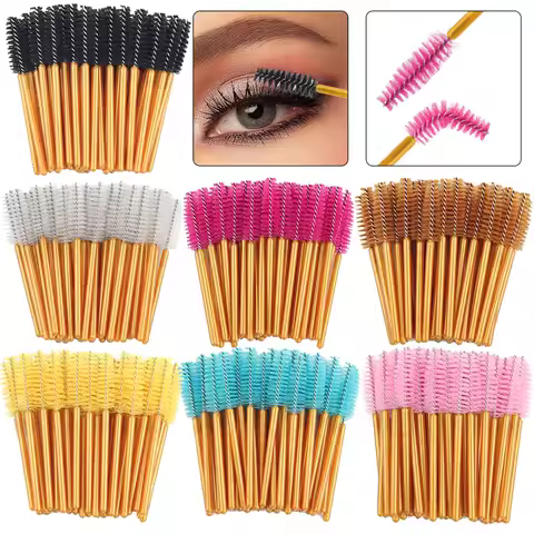7.5cm Short Gold Handle Disposable Mascara Wands Mini Eyelash Spoolies Lash Brow Grooming Brushes Be