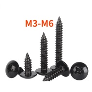 [XJK] Iron Black Cross Large Flat Head Self-Tapping Screw Black Round Head Phillips Screw M3 M3.5M4 M5 M6