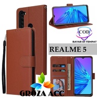 SARUNG BUKU FLIP UNTUK REALME 5 - LEATHER CASE FLIP- WALLET CASE FLIP REALME 5 - CASING DOMPET-SARUN