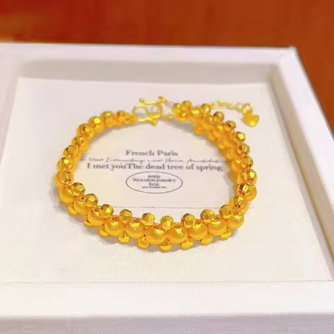 Women's Versatile 24K Gold AU999 Cat Eye Disco Beads Woven Bracelet Fashionable Jewelry Accessory fo