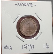 Malaysia Old Coin 1 Cent Year 1970 (Rare Keydate - Uncirculated New Condition)