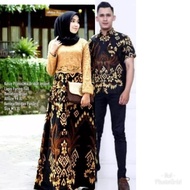 Couple Batik Gamis Katun Mix Brokat Baju Batik Couple Keluarga