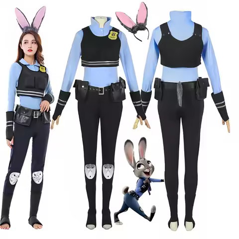 New Zootopia Judy Bunny Costume Cosplay Headband Dress Halloween Party Clothes Disguise Cartoon Zoo 