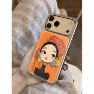正版帽子美丽女孩适用17promax手机壳新款iphone16pro高级感玻璃壳15pm创意可爱14简约大孔13防摔12超好看套
