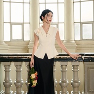 [25 - 29.10| Voucher 10-12%] Áo sơ mi nữ kiểu gile đính hoa thủ công dày dặn sang trọng công sở than