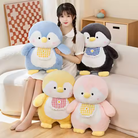 Fluffy Hair Penguin Plushie Stuffed Animal Blue/Pink Cuddly Penguin Dolls Peluche Plush Toys for Bir