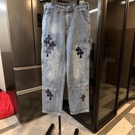 DJWD Chrome Hearts Four-season cross-stitch glitter leather lumberjack jeans for couples