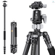 Tosw)K&amp;F CONCEPT Carbon Fiber Camera Tripod Stand Monopod with Flexible Ballhead 172cm/67.7in Max. Height 12kg Load Capacity Low Angle Photography Travel Tripod with Carrying Bag f