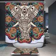 Monily Polyester Waterproof 3D India Elephant Boho Plant Shower Curtain Bathroom Curtains 12 Hooks M