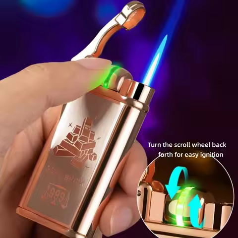 Inductive Band Light Battery Ignition Butane Gas Lighter Metal Windproof Visible Gas Bin Creative Ci