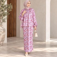 YAN@YAN Alyssa  Kurung Elegant Printed Baju Kurung | Ruffle Neck & Tie Sleeve Wanita-8633