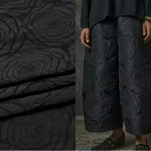 Jacquard Brocade Fabric Spring Autumn Yarn-dyed Rose Pure Black Pattern Pants Cheongsam Fabrics Diy 