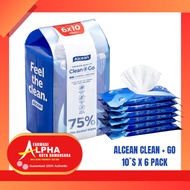 Alcean Clean + Go 75% Alcohol Wipes 10s x6 (alcosm)