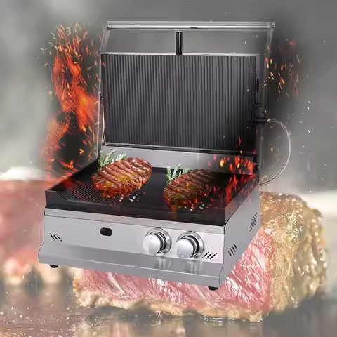 New Press Sandwich Maker Panini Press Grill Gas Hamburgers Maker Machine 2 Burners Full Groove Surfa
