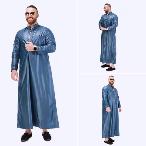 New Muslim Fashion Men Clothes Arabic Pakistan Dubai Kaftan Abaya Robes Islamic Clothing Saudi Arabi
