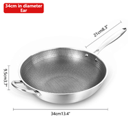 Fypo 34/36cm Honeycomb Wok 400 Stainless Steel Uncoated Non-stick Fry Pot Anti-scald Handle Steak Cooking Pan Gas Induction Cooker Kitchen Cookware