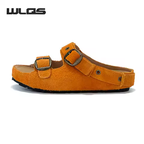 WLQS Women's Suede Leather Buckle Strap Slippers Retro Birkenstock Style Slide Sandals with Thick So