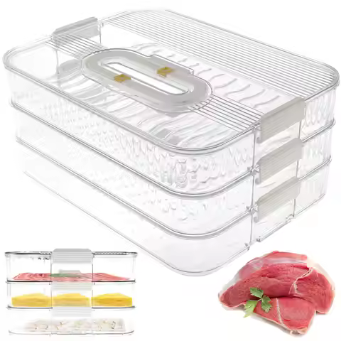 Food Keep Fresh Store Container 3 Layer Fresh Vegetable Frui Bacon Storage Box for Kitchen Fridge De