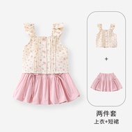 Girls Summer Suit New Style Floral Childrens Clothes Little Girl Baby Sleeveless Two-piece Summer Se