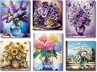 VIGEGU 6 Pack Flower Paint by Numbers Kit for Adults,Paint by Number Flowers DIY Adult Paint by Numb