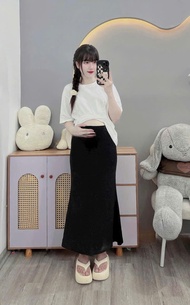 Chân Váy bầu cv326 Đuôi Cá Dáng Dài Midi Cạp Chun Chất Cotton Zip BigSize Chân Váy Suông Dài