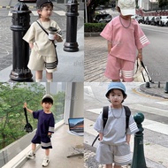 Summer Outfit for Kids Boy 1-12 Years Old Korean Style Striped Tshirt Shorts Suit Handsome Baby Boy 